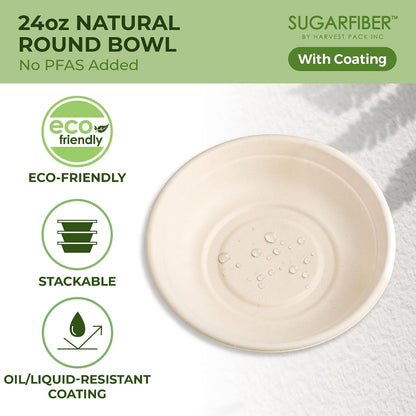 32oz Compostable Paper Bowls Disposable Round Natural Soup Bowls, 50 Count