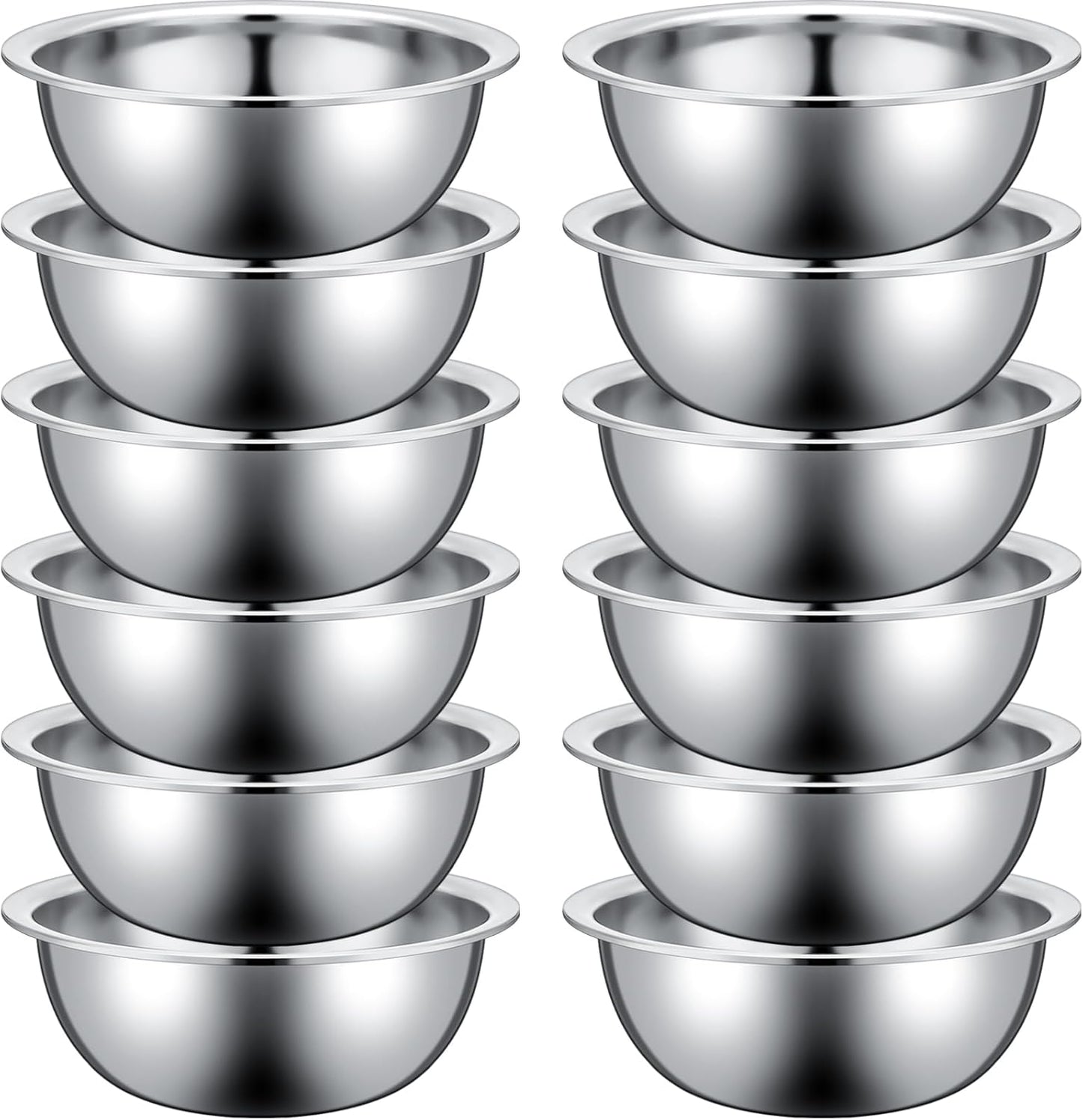 Pinkunn 12 Pcs Stainless Steel Mixing Bowls, Nesting Metal Salad Prep Bowls Bulk Reusable Baking Food Container Large Medium Small for Kitchen Hotel Restaurant Cooking, Silver (8.66 x 3 Inch)