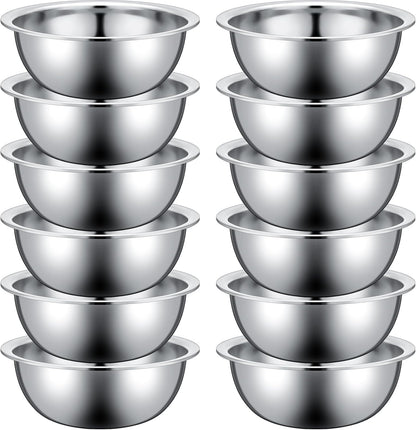 Pinkunn 12 Pcs Stainless Steel Mixing Bowls, Nesting Metal Salad Prep Bowls Bulk Reusable Baking Food Container Large Medium Small for Kitchen Hotel Restaurant Cooking, Silver (8.66 x 3 Inch)