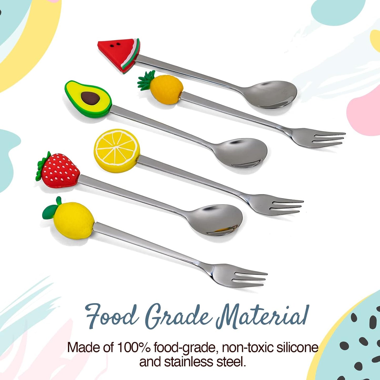 Cocktail Forks, 6-Piece Appetizer Forks, Cat Shapes, Stainless Steel and Silicone Small Forks for Fruits, Cheese, Appetizers