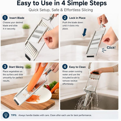 4-in-1 Mandoline Slicer, Stainless Steel Vegetable Cutter for Kitchen