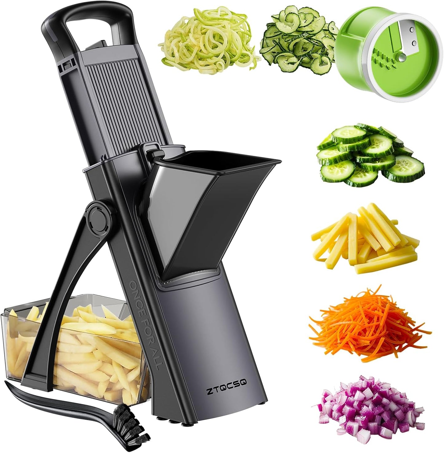 [All in 1] Upgraded Version Safe Mandoline Slicer for Kitchen, Adjustable Thickness. Veggie Slicer, Rapid Prep Mandoline, Detachable Blade, Cleaning Brush/Paring Knife (Black Knight)