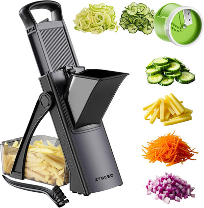 [All in 1] Upgraded Version Safe Mandoline Slicer for Kitchen, Adjustable Thickness. Veggie Slicer, Rapid Prep Mandoline, Detachable Blade, Cleaning Brush/Paring Knife (Black Knight)