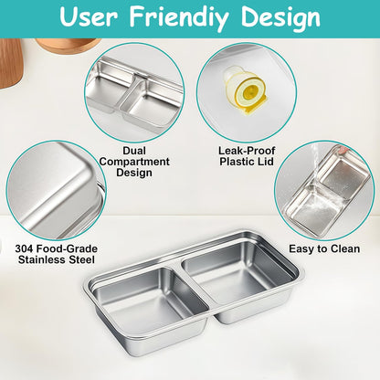 Stainless Steel Snack Containers, 6-Pack Reusable Grab and Go Containers with Lids, Dual Compartment Bento Box for Travel, Camping & Lunch Prep