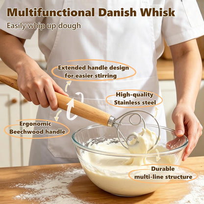 13-Inch Danish Dough Whisk Set, Sourdough Tools for Bread Making