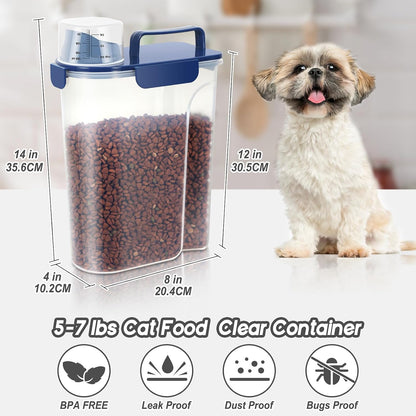 LEAWALK 5-7Lbs Dog Cat Food Storage Container with Upgraded Large Nozzle BPA-free, 4 Snap Seals Plastic Pet Food Storage Containers with Handles are Easy to Clean and Carry