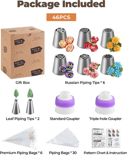 Bake Choice 46 Pcs Russian Piping Tips Set, Stainless Steel