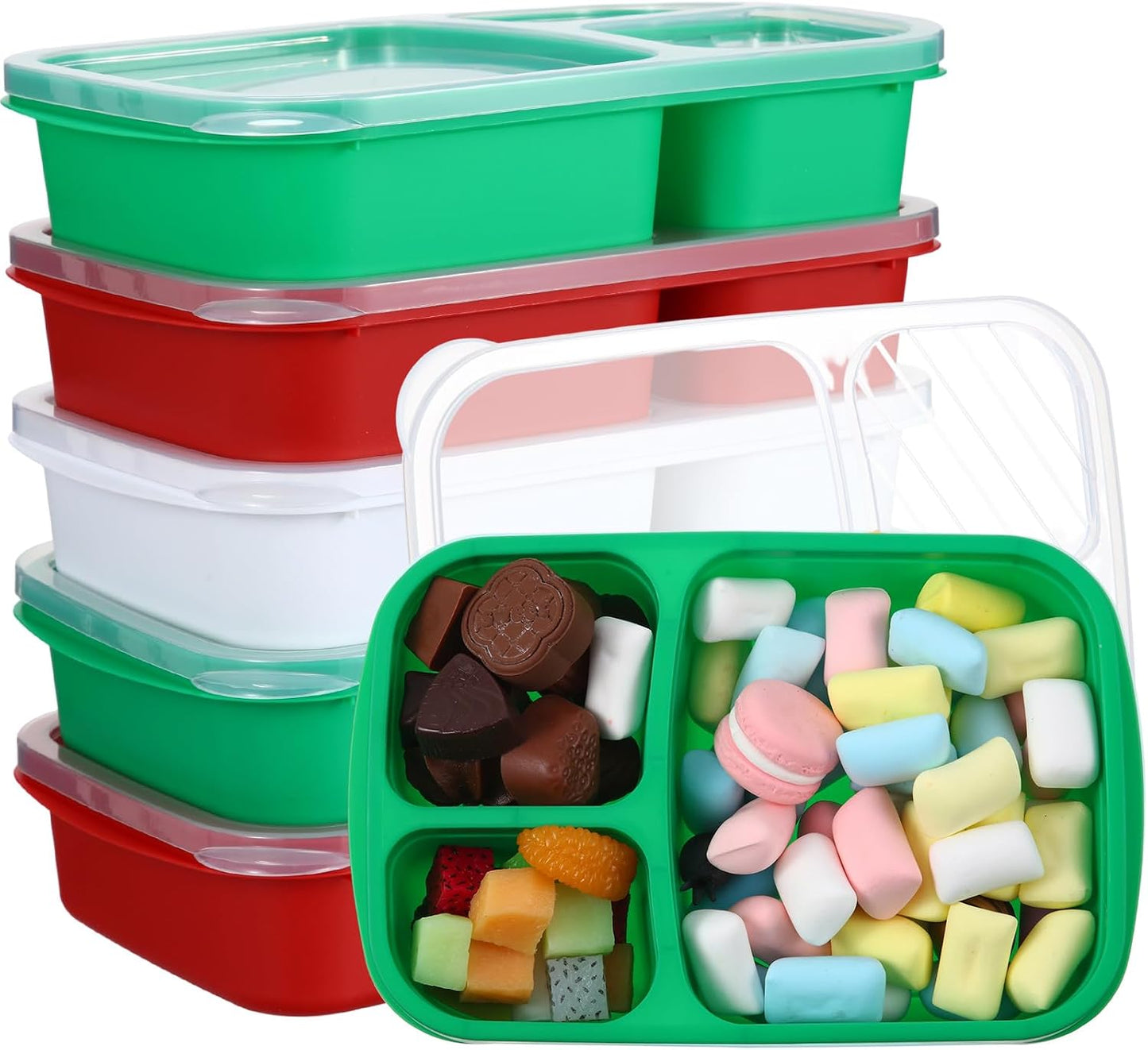 Honeydak 5 Pack Snack Containers 3 Compartment Bento Snack Boxes Divided Meal Prep Containers with Lids Reusable Adults Lunch Food Storage Box for School Work Travel(Elderberry)