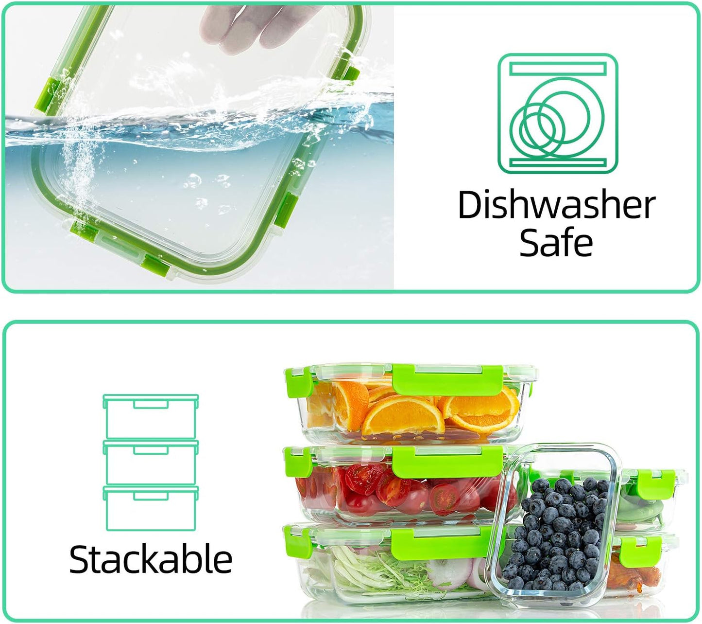 C CREST [10 Pack] Glass Meal Prep Containers, Food Storage Containers with Lids Airtight, Glass Lunch Boxes, Microwave, Oven, Freezer and Dishwasher Safe