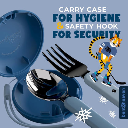 Bentoheaven Kids Travel Utensils with Case, Food-Grade Stainless Steel & BPA-Free Plastic, Travel Cutlery Set, Dishwasher Safe Fork, Spoon & Case, Reusable Flatware, Silverware for Kids (Horse)