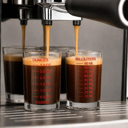 GLASKEY Shot Glasses Measuring Cup Set - 2 Pack Espresso Shot Glasses with Precise Measurement Marks,Heavy Duty Glass,Dishwasher Safe,Perfect for Coffee,Cocktails and Kitchen Use (Black & Red)