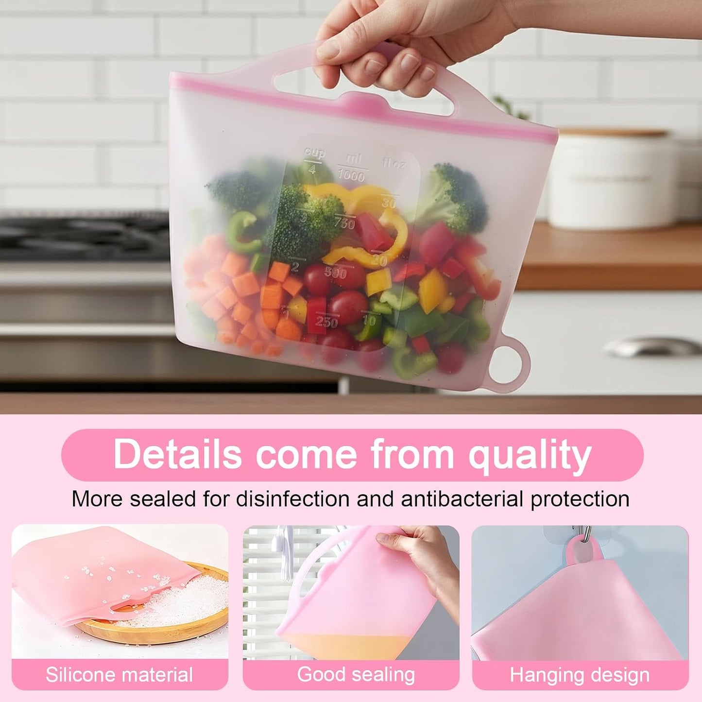 3-Piece Silicone Food Storage Containers Set Leakproof Reusable Kitchen Pantry Freezer Organization Stackable(Transparent)