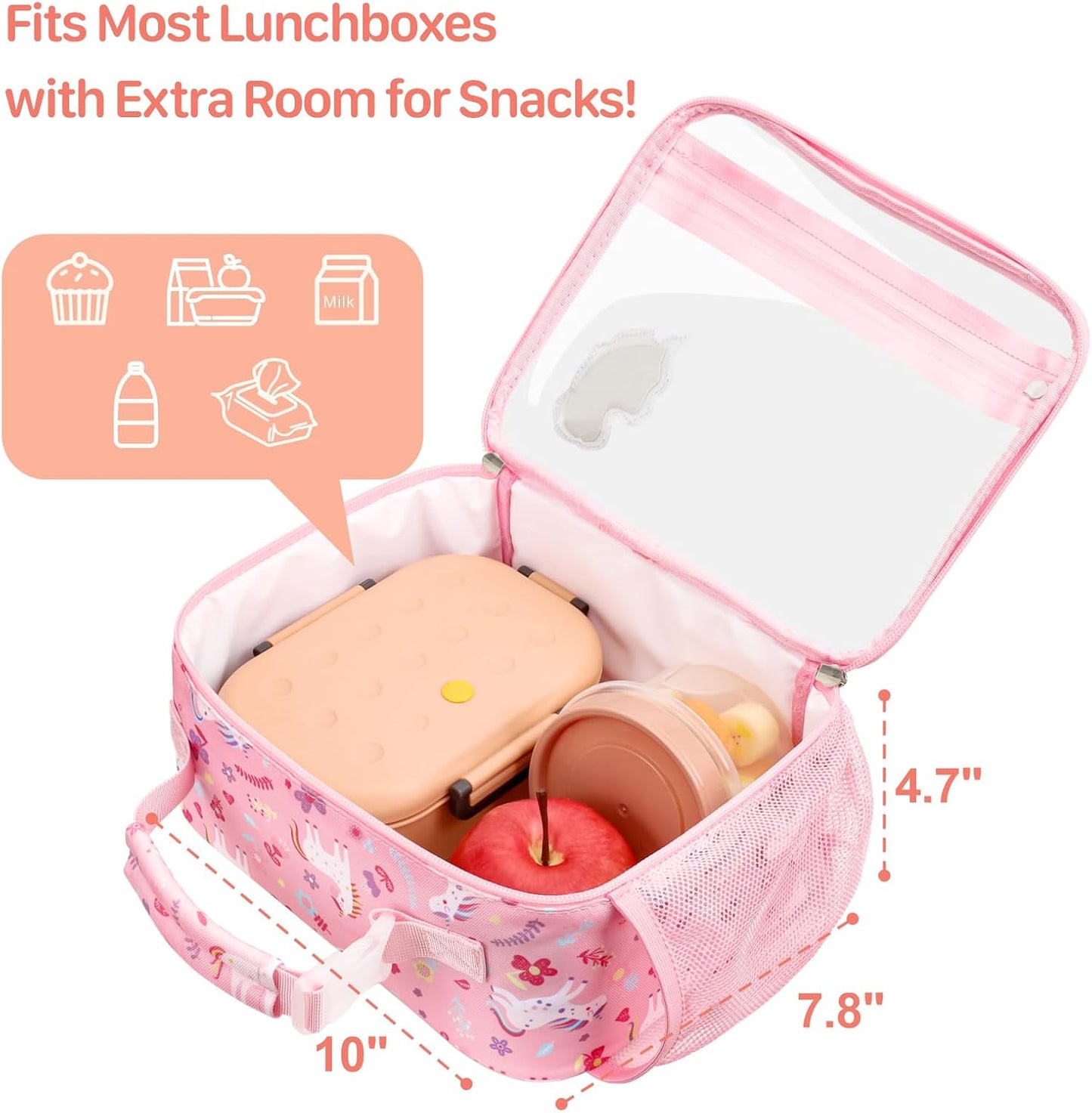 Kids Lunch Bag Boys - Insulated Kids Lunch Box Reusable Lunchbox with Water Bottle Holder Toddler Lunch Tote Bag for School Daycare, Black Dino Fossil