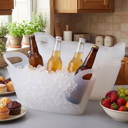 meekoo 6 Pack 6l Ice Bucket for Parties, Plastic Beverage Tub with Handles, Portable Ice Drink Bucket for Wine, Champagne, Beer, Cocktail, Large Drink Chiller for Wedding, Bar, Picnic, Pool(White)