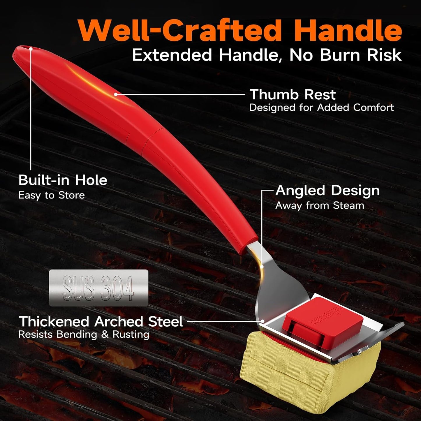 Bristle Free Grill Brush with Scraper for Outdoor Grill Cleaning, Safe Steam BBQ Grill Cleaner, Replaceable Head, Grilling Accessories for Cast Iron, Stainless Steel, Porcelain, Ceramic Grates - Black