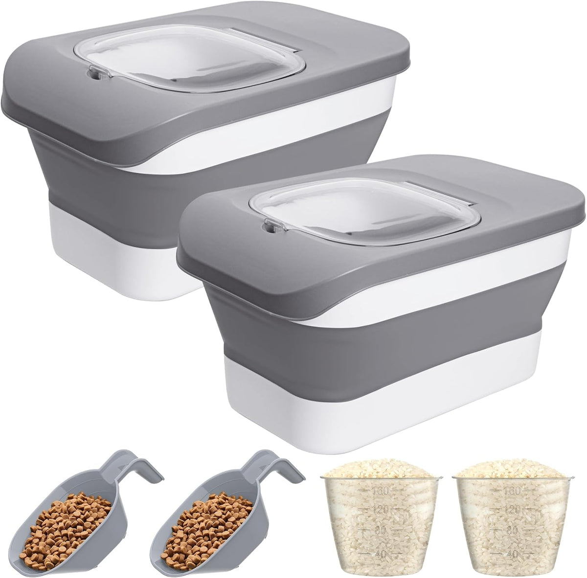25-28Lbs Dog Food Storage Container Airtight,Collapsible Pet Food Storage | Dog Food Container with Handle,Wheels,Double Airtight Seal Fresh,Save Space,Pest/Mouse-proof,Small Cat Food Container,Scoop