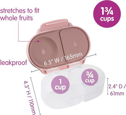 b.box Snack Box 2-Pack - Leak Proof Mini Bento Box for Kids & Toddlers, 2 Compartment Snack Containers for Kids, Dishwasher Safe, BPA-Free, PFAS-Free, Ages 4mo+, 1 3/4 Cup Each (Strawberry + Lilac)