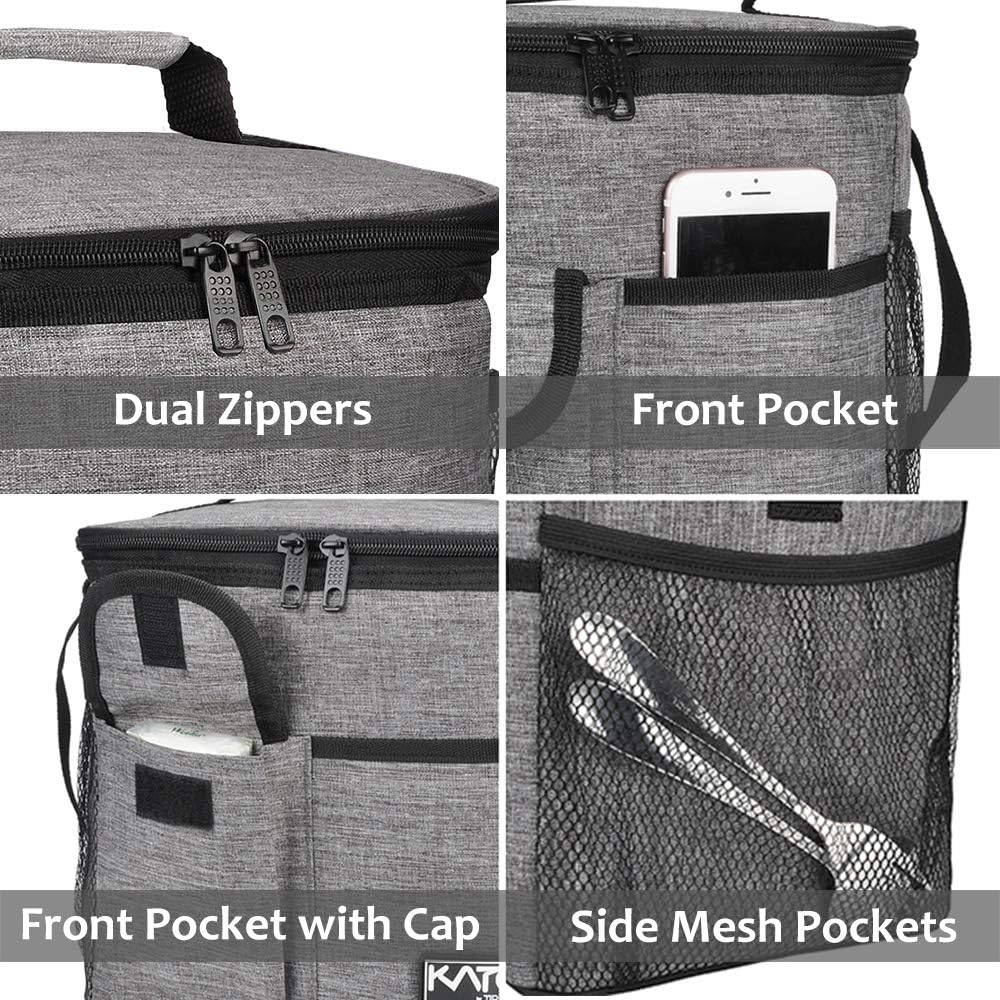 Tirrinia Insulated Lunch Bag for Women Men, Leakproof Lunch Box Containers for Adult, Work, School, Soft Lunchbox for Kids,Boys, Adult Cooler Bag for Picnic Hiking Beach,Charcoal