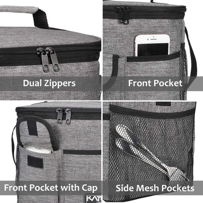 Tirrinia Insulated Lunch Bag for Women Men, Leakproof Lunch Box Containers for Adult, Work, School, Soft Lunchbox for Kids,Boys, Adult Cooler Bag for Picnic Hiking Beach,Charcoal