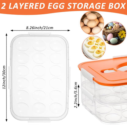 2-Layer Deviled Egg Containers with Lid, 36 Slots Plastic Detachable Egg Tray Carrier with Handle, Clear Eggs Storage Box Portable Eggs Holder for Easter Party Home Kitchen Refrigerator Supplies