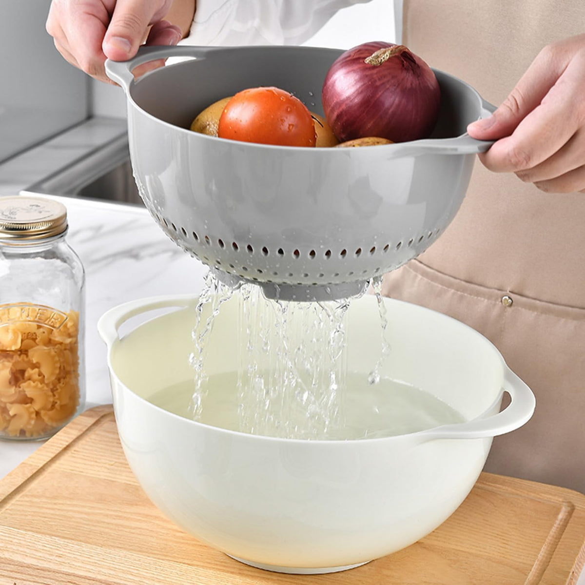 Mixing Bowls, Nesting Baking Bowls with Colander & Fine Mesh (Wheat-10PCS)