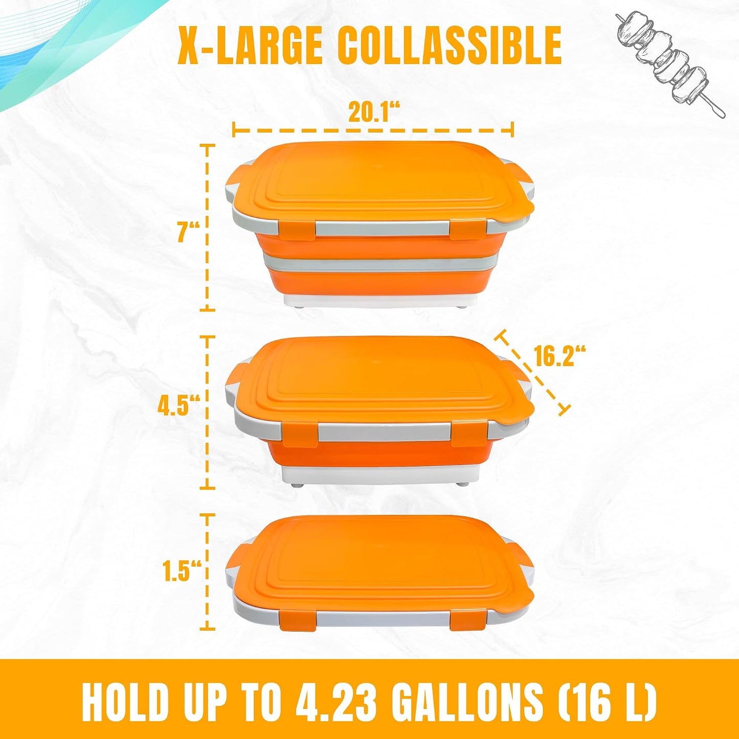 Collapsible Cutting Board with BBQ Prep Tub and Lid, Foldable Food Prep Container for Meal Prep, Marinating, Food Storage, Grilling, Camping and Outdoor Cooking, Dishwasher Safe, Black XX-Large