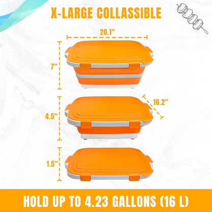 Collapsible Cutting Board with BBQ Prep Tub and Lid, Foldable Food Prep Container for Meal Prep, Marinating, Food Storage, Grilling, Camping and Outdoor Cooking, Dishwasher Safe, Black XX-Large