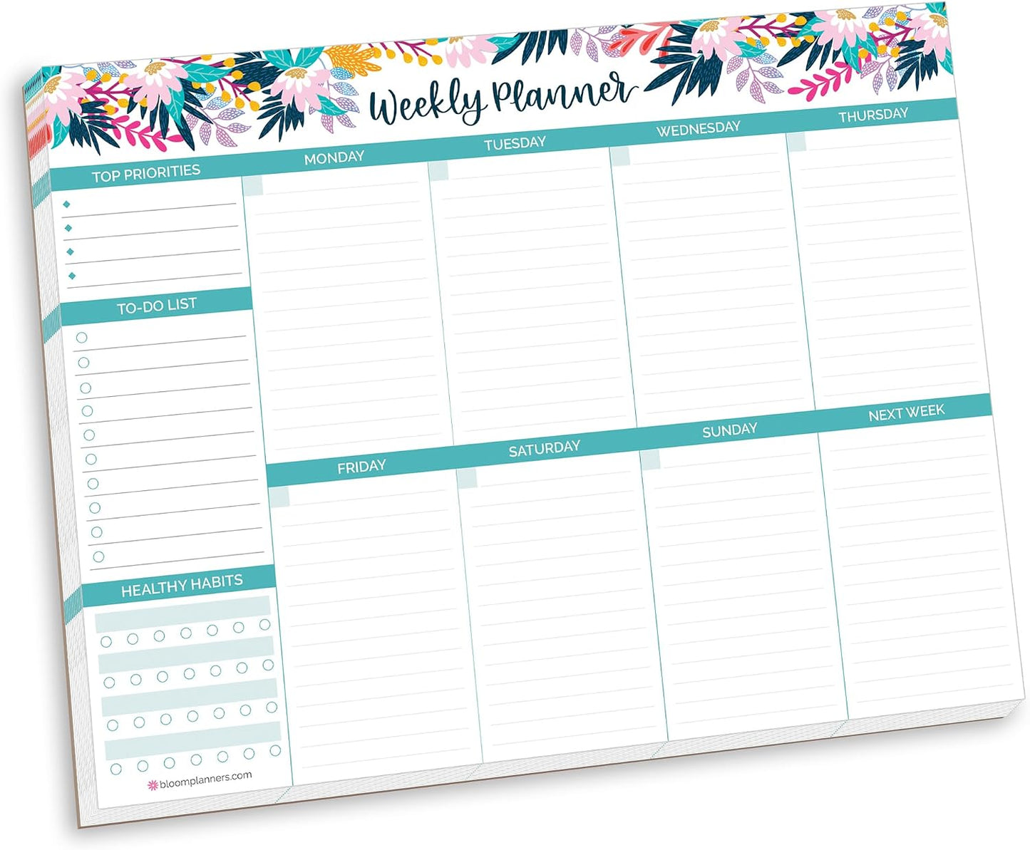 bloom daily planners Horizontal Weekly Magnetic Meal Planning Pad for Fridge with Tear-Off Grocery Shopping List - Hanging Food/Menu Organizer Notepad with Magnets - 8.5” x 11” - Lemons