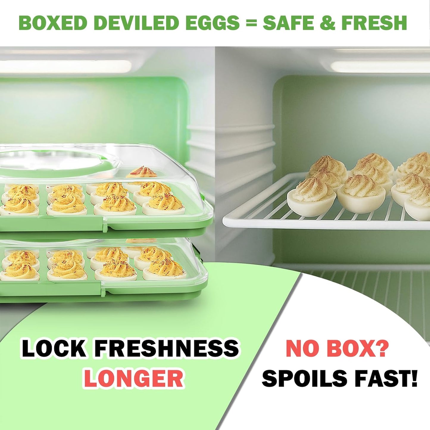 Deviled Egg Containers with Lid - Reusable Platter 2 Pack 48 Count Storage Tray with Handle for Potlucks, Tea Parties, Party, Thanksgiving, Picnics, Refrigerator, Christmas, Easter, Brunches (Blue)