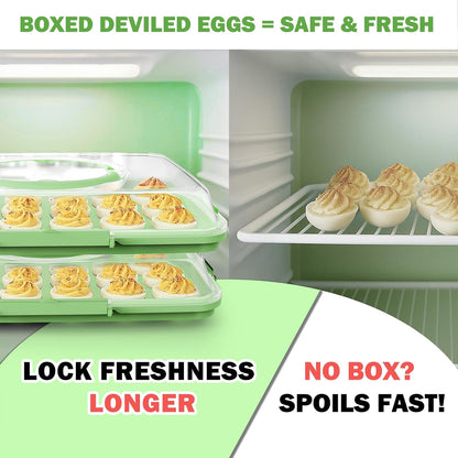 Deviled Egg Containers with Lid - Reusable Platter 2 Pack 48 Count Storage Tray with Handle for Potlucks, Tea Parties, Party, Thanksgiving, Picnics, Refrigerator, Christmas, Easter, Brunches (Blue)