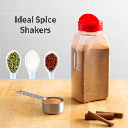 Skyway Supreme Large 32 OZ Plastic Spice Bottles Containers - Flap Cap Pour and Sifter Spice Shaker Jars - Refillable Perfect For Storing and Dispensing Seasonings Herbs Rubs - BPA Free - Set of 2