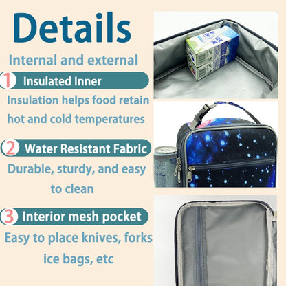 Kulle Astronaut Lunch Box for Boys, Insulated Kids Lunch Bag with Freezable Compartment, Thermal Reusable Lunchbox for School, Outdoor, Daycare - Space Theme Design