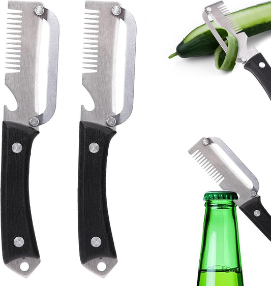 2pcs Multifunctional Vegetable Peeler, 3-in-1 Stainless Steel Fruit Peeler with Bottle Opener & Julienne Cutter Multi Functional Kitchen Gadget Knife Peeling Tool for Food Potato Apple Veggie Carrot