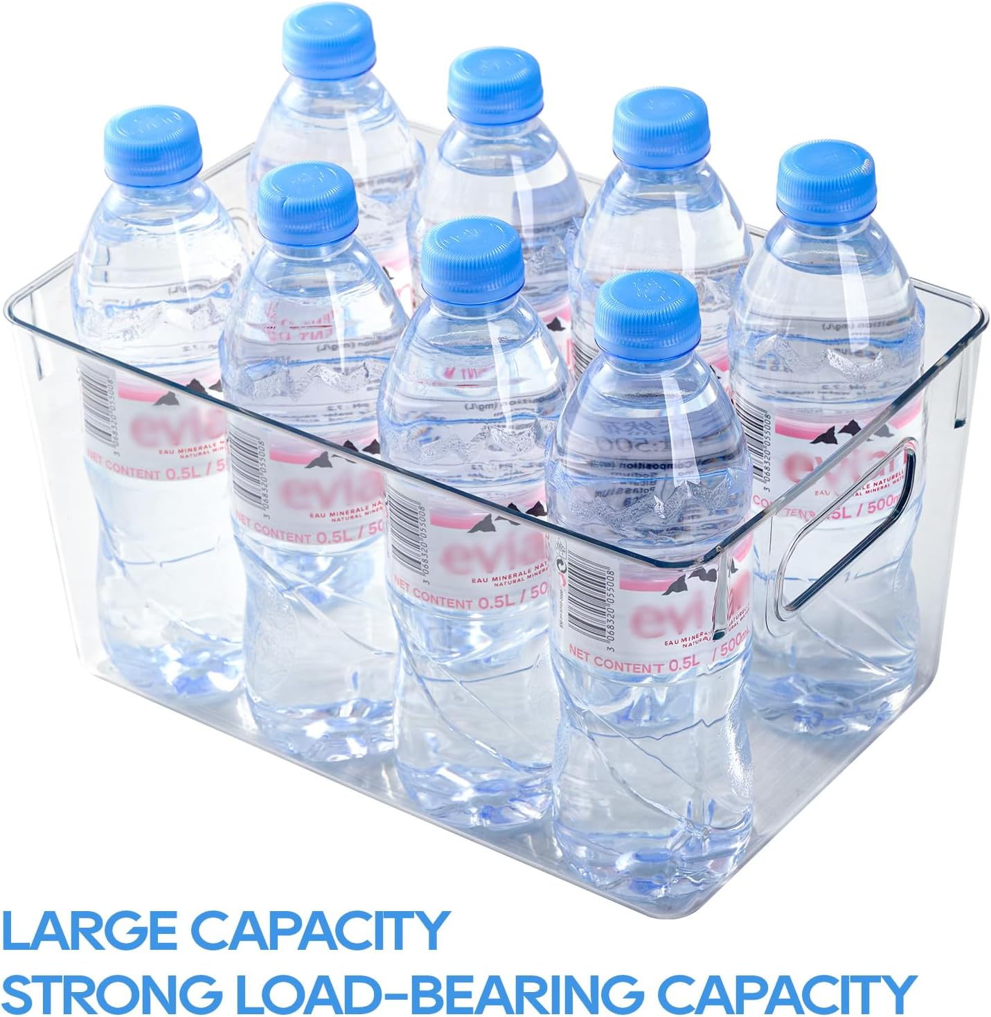 JollyPack 8 Pack Clear Plastic Storage Bins, Pantry Organizers and Storage with Handles, Clear Storage Containers for Fridge, Kitchen, Cabinet, Bathroom and Office