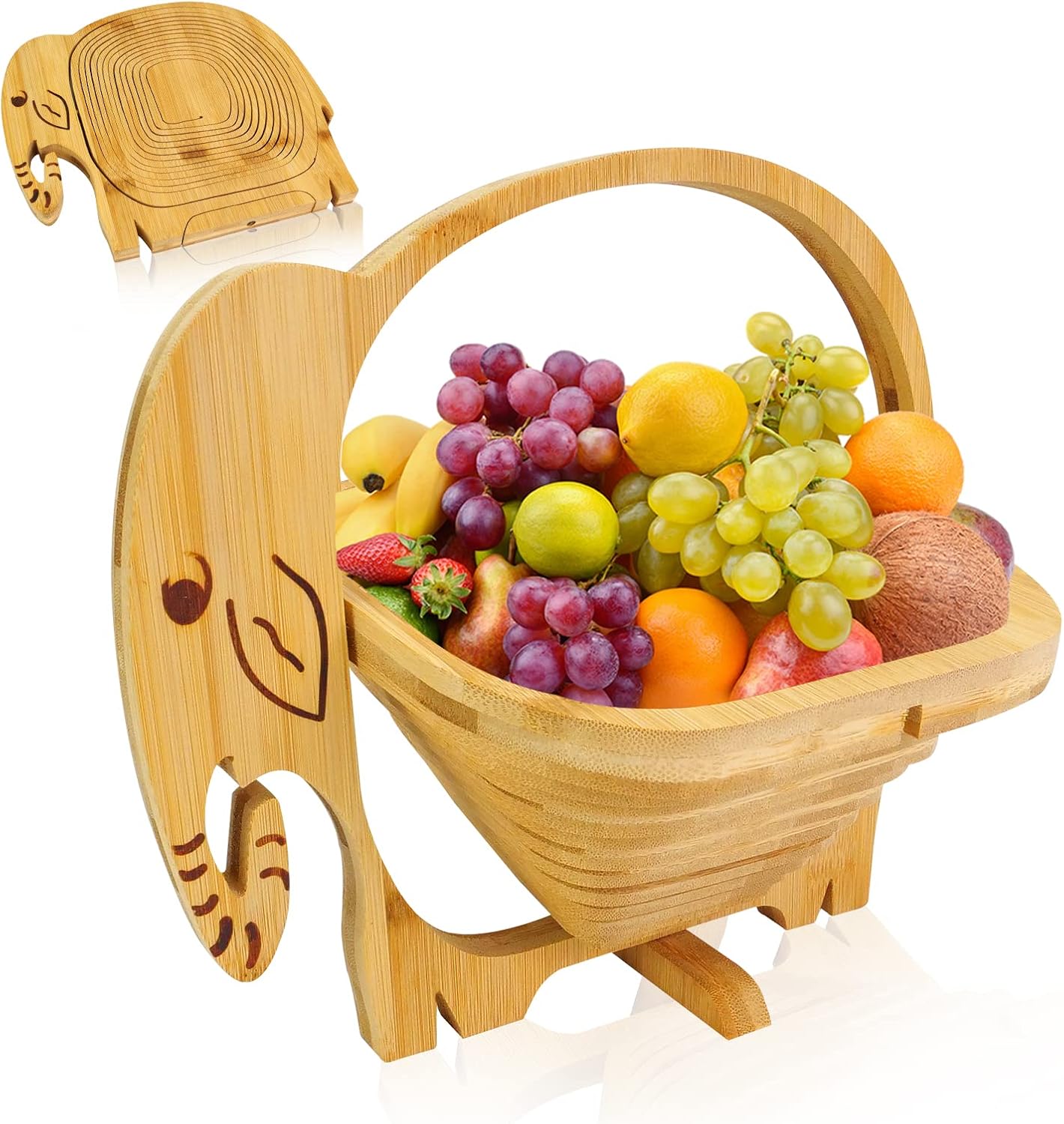 MYOSOTIS Foldable Fruit Basket Collapsible Bamboo Fruit and Veggie Basket Fruit Bowl Holder and Dried Fruit Basket For Holiday Party (Duck)