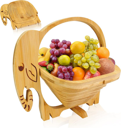 MYOSOTIS Foldable Fruit Basket Collapsible Bamboo Fruit and Veggie Basket Fruit Bowl Holder and Dried Fruit Basket For Holiday Party (Duck)