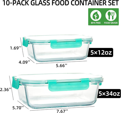 UMEIED 10 PACK Glass Food Storage Containers with Leak Proof Lids, Glass Airtight Meal Prep Containers Set for Lunch, On the Go, Leftover, Kitchen Pantry Organizers and Storage (Pink)