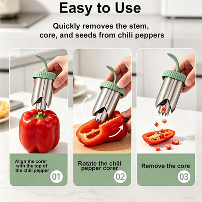 NQEUEPN 2-in-1 Pepper Corer Seed Remover Tool (Green)