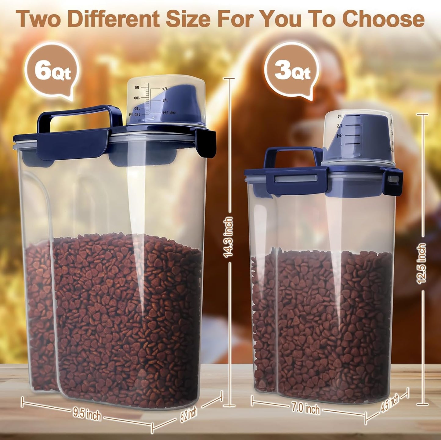 TIOVERY Upgraded Dog Food Storage Container Small, Cat Food Container Airtight, Pet Food Container Dispenser with Pour Spout, Measuring Cup and 4 Seal Buckles for Dogs, Cats, Birds (Blue)