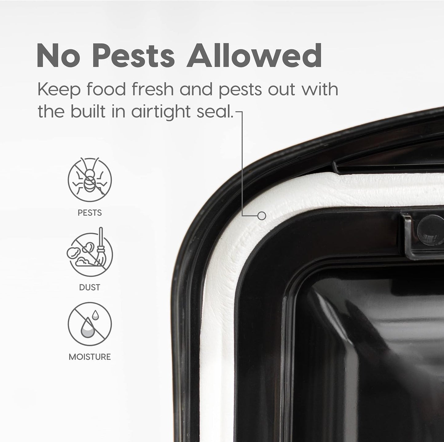 IRIS USA Airtight Dog Food Storage Container, WeatherPro, Up to 25 lbs, Removable Wheels, for Dog Cat Bird and Other Pet Food Storage Bin, Keep Fresh, Translucent Body, Made in USA, Clear/Black