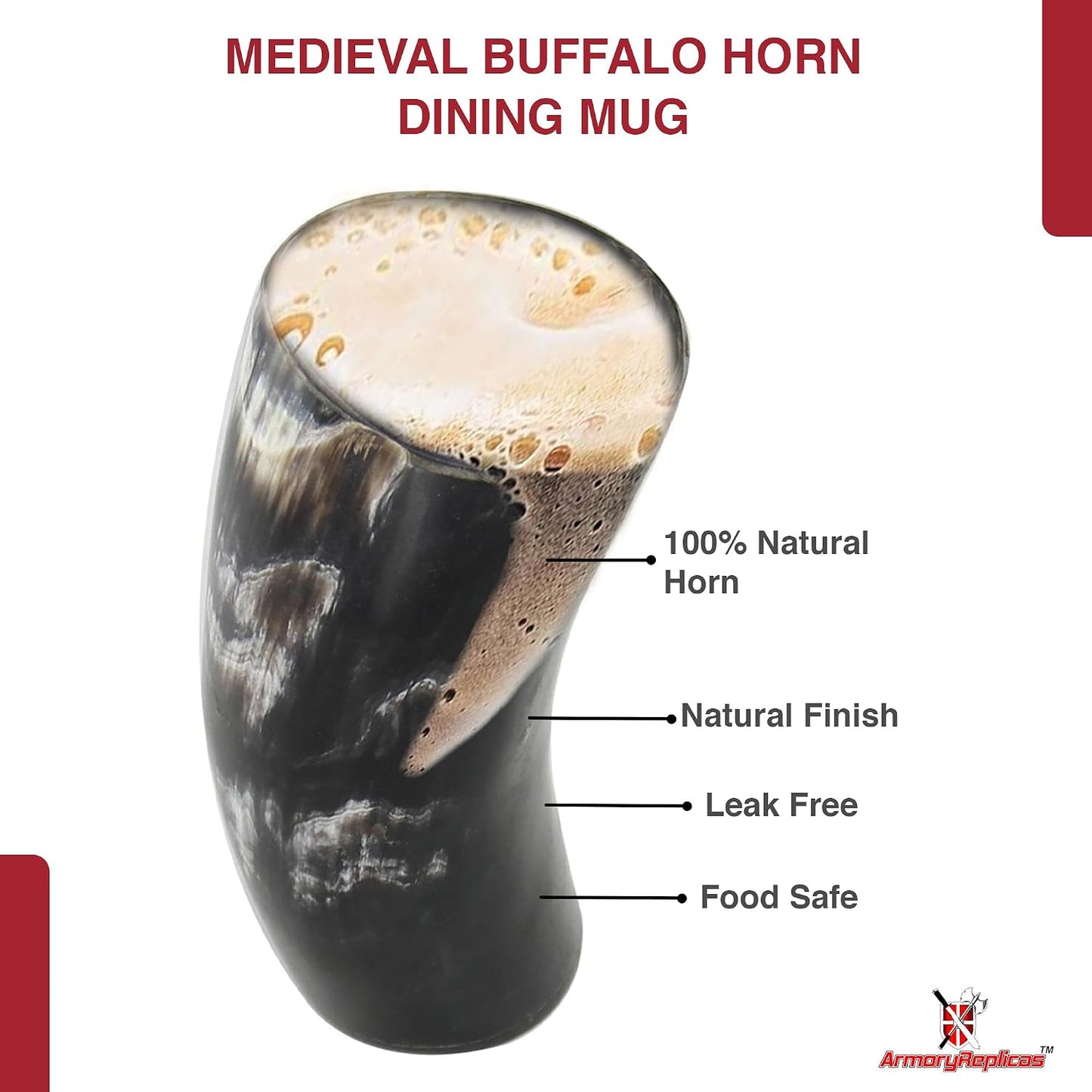 Armory Replicas™ 3-Piece Buffalo Drinking Horn Set – Handmade Natural Horn Cups with Earth Design, Viking Style Mead Ale Wine Cups for Feasts, Parties & Collectors