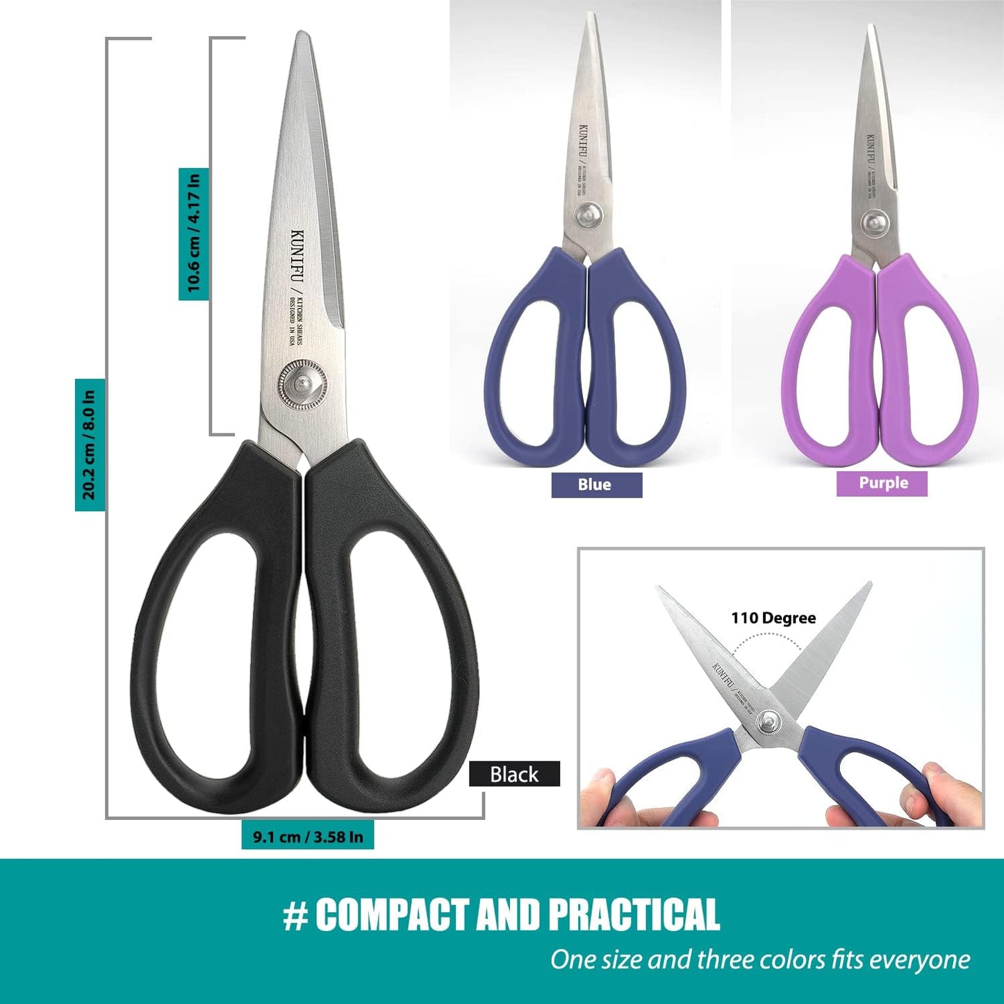 KUNIFU Kitchen Scissors, All Purpose Kitchen Shears, Heavy Duty Come Apart Scissors Gadgets Utensils - Blue
