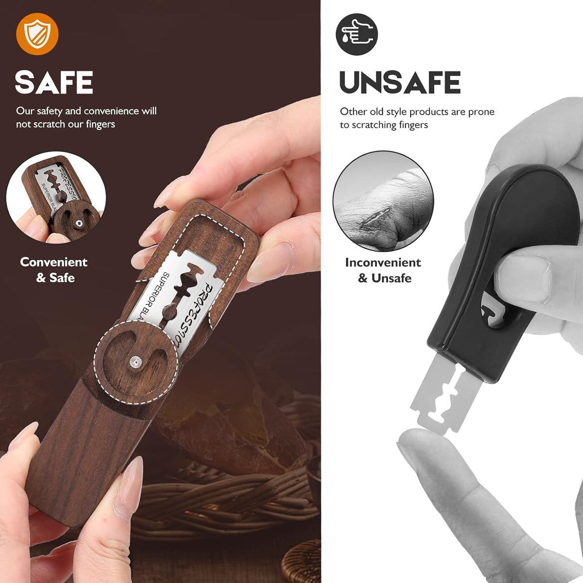 Upgraded UFO Bread Lame Dough Scoring Tool,Magnetic Sourdough Scoring Tool,Black Walnut Bread Lame Cutter Scoring Knife for Bread Baking Includes 5 Replaceable Razor Blades for Bread Baking