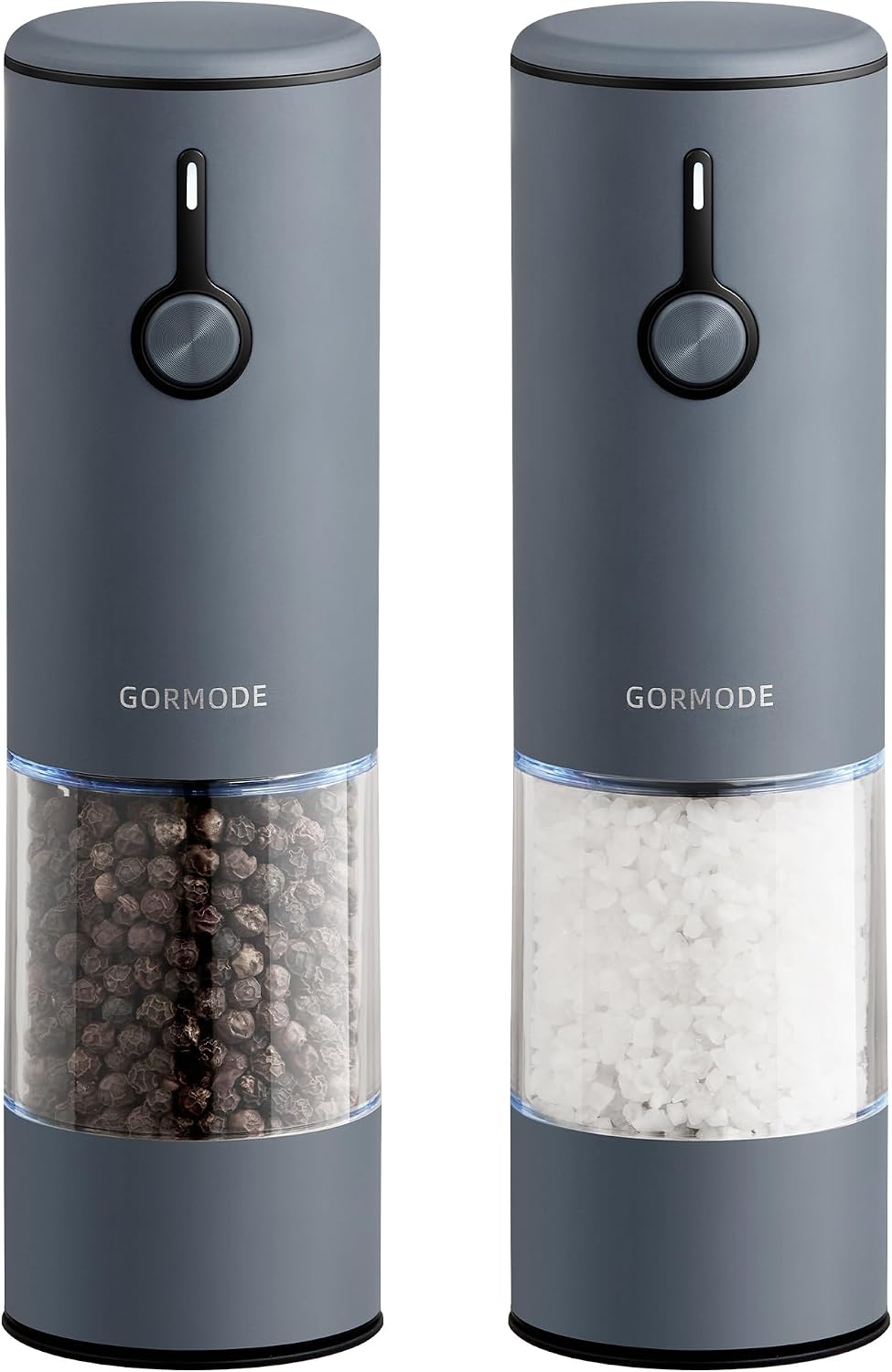 Stainless Steel Rechargeable Electric Salt and Pepper Grinder Set – USB Charging, One-Hand Electric Mill, Adjustable Coarseness, LED Light & Dust Cover –2pack(Greige & Buttercream)