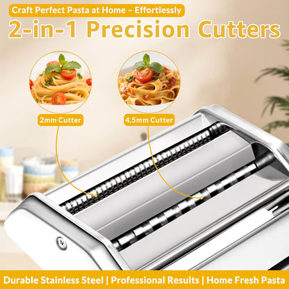 Pasta Maker - 7 Thickness Settings Pasta Roller & 2 Size Cutters
