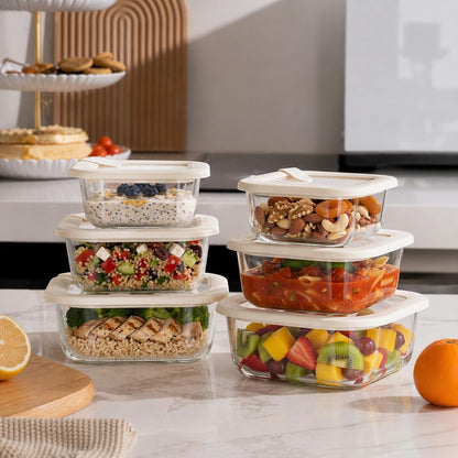 Urban Green Glass Food Storage Containers with Glass Lids, Microwave Safe Food Container Set, Aitight Meal Prep Container Set, LeakProof, 100% Plastic Free, 6 Pack