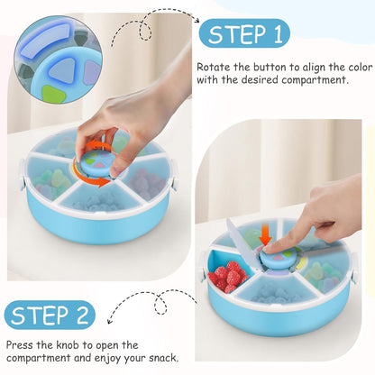 JOOPETALK Kids Reusable Rotating Snack Container with 5 Separate Compartments, Color Matching Opening Lid, BPA/PVC-Free, Dishwasher Safe, Perfect for Travel, School Lunches & On-the-Go Snacking-Purple