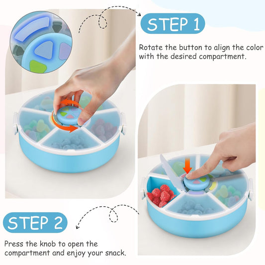 JOOPETALK Kids Reusable Rotating Snack Container with 5 Separate Compartments, Color Matching Opening Lid, BPA/PVC-Free, Dishwasher Safe, Perfect for Travel, School Lunches & On-the-Go Snacking-Purple