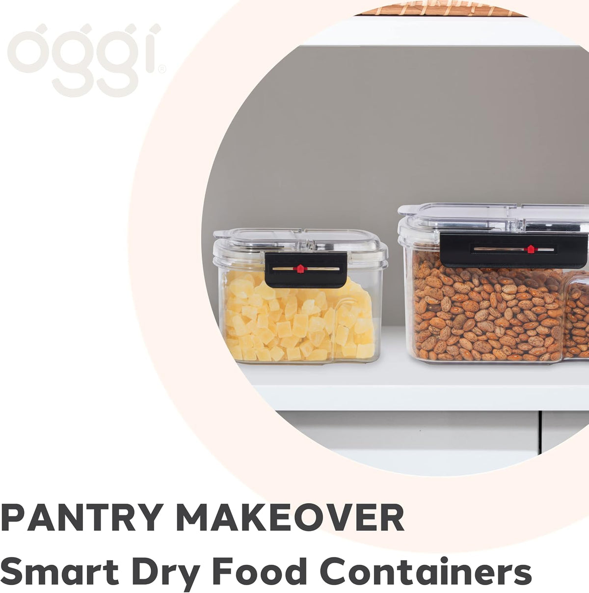 Oggi Easi Grip 23oz Moisture Proof Storage Container, Ultra Clear BPA-Free Sealable Canister, Flip Open Pouring Lid, Date Reminder Slider on Clip, Ideal Kitchen and Pantry Storage (23oz / 0.68lt)