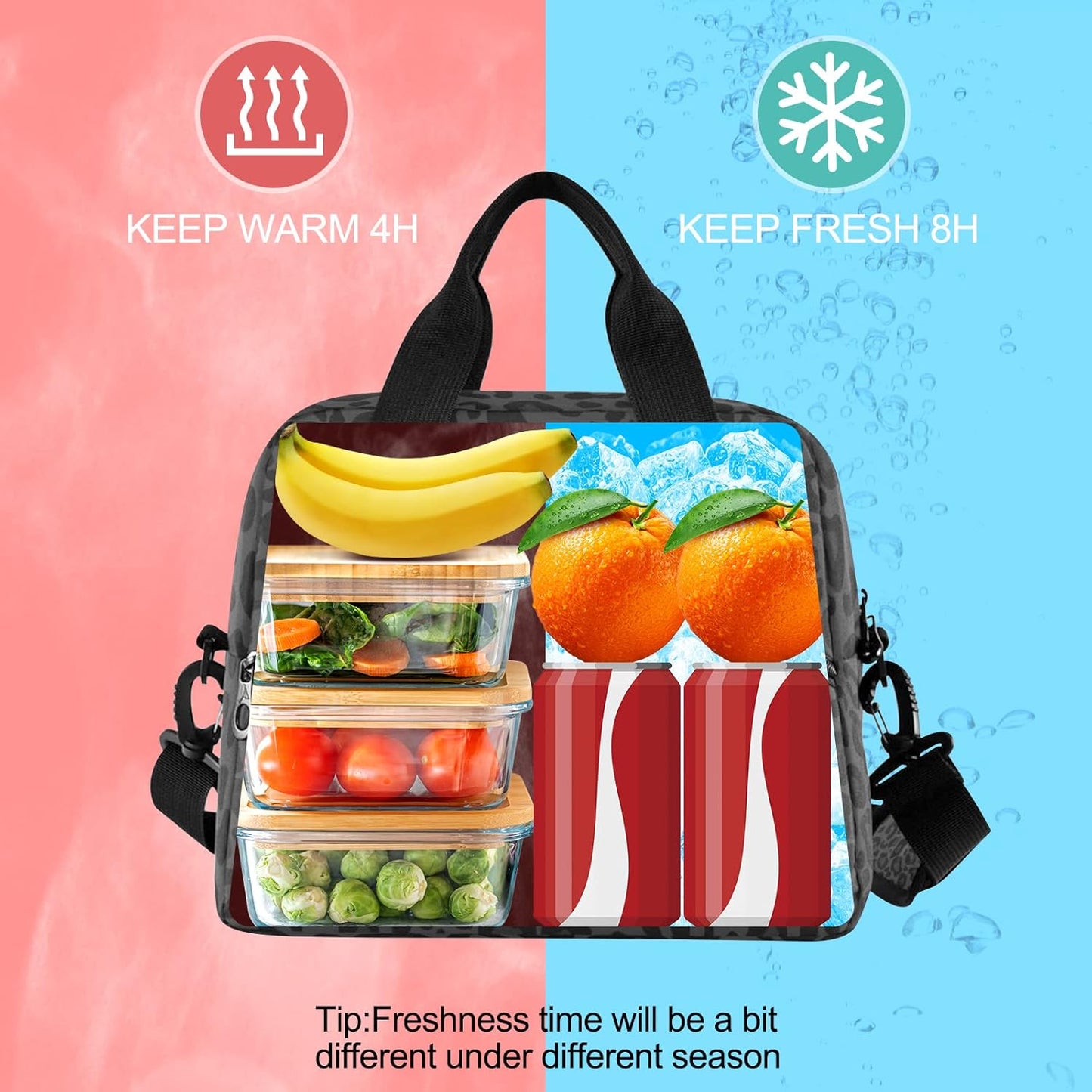 Colorful Leopard Insulated Lunch Bag Rainbow Animals Skin Print Reusable Cooler Lunch Tote Box with Shoulder Strap for Work Picnic School Beach